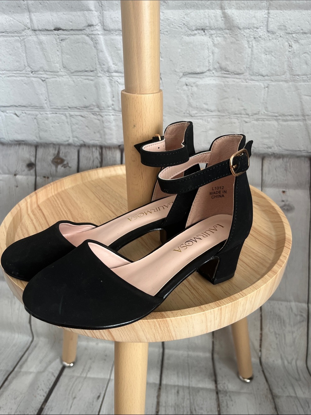 Laurmosa GIrls Black Ankle-Strap Dress Shoes